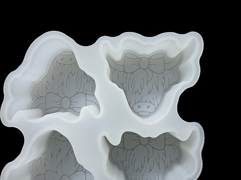 Fuehbur 【300+ Design Optional】 4 Cavity Highland Cow Shape Freshie Mold, Silicone Epoxy Resin Molds for Car Freshies, Aroma Beads, Soap Candle Pendant Mold-Oven Safe - Image 2